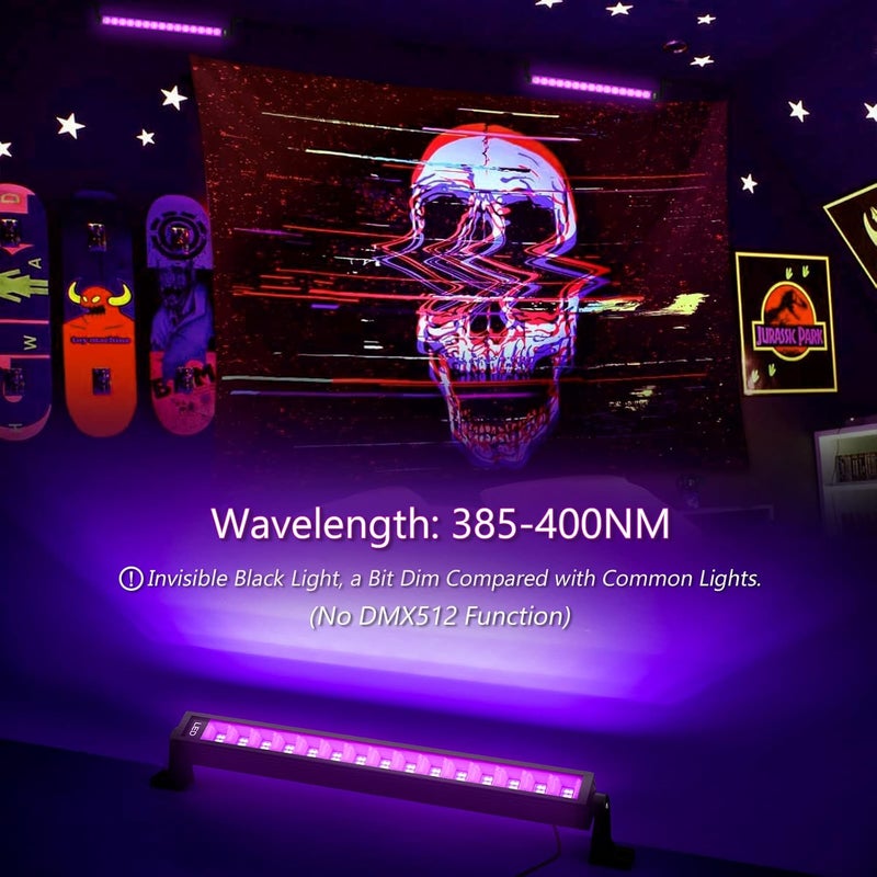 lamvip شريط ضوء أسود LED بقوة 38 واط، أشرطة ضوء أسود مع قابس ومفتاح تضيء منطقة 22x22 قدم لحفلات التألق وحفلات الهالوين وزينة غرف النوم وإضاءة المسرح - عبوة من 2 - Image 4